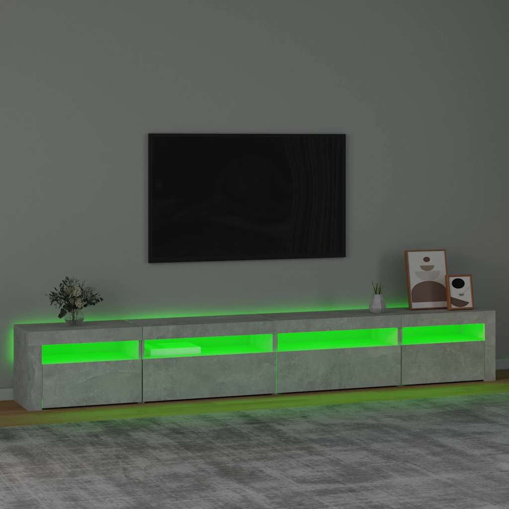 sengebord med LED-lys 270x35x40 cm betongrå