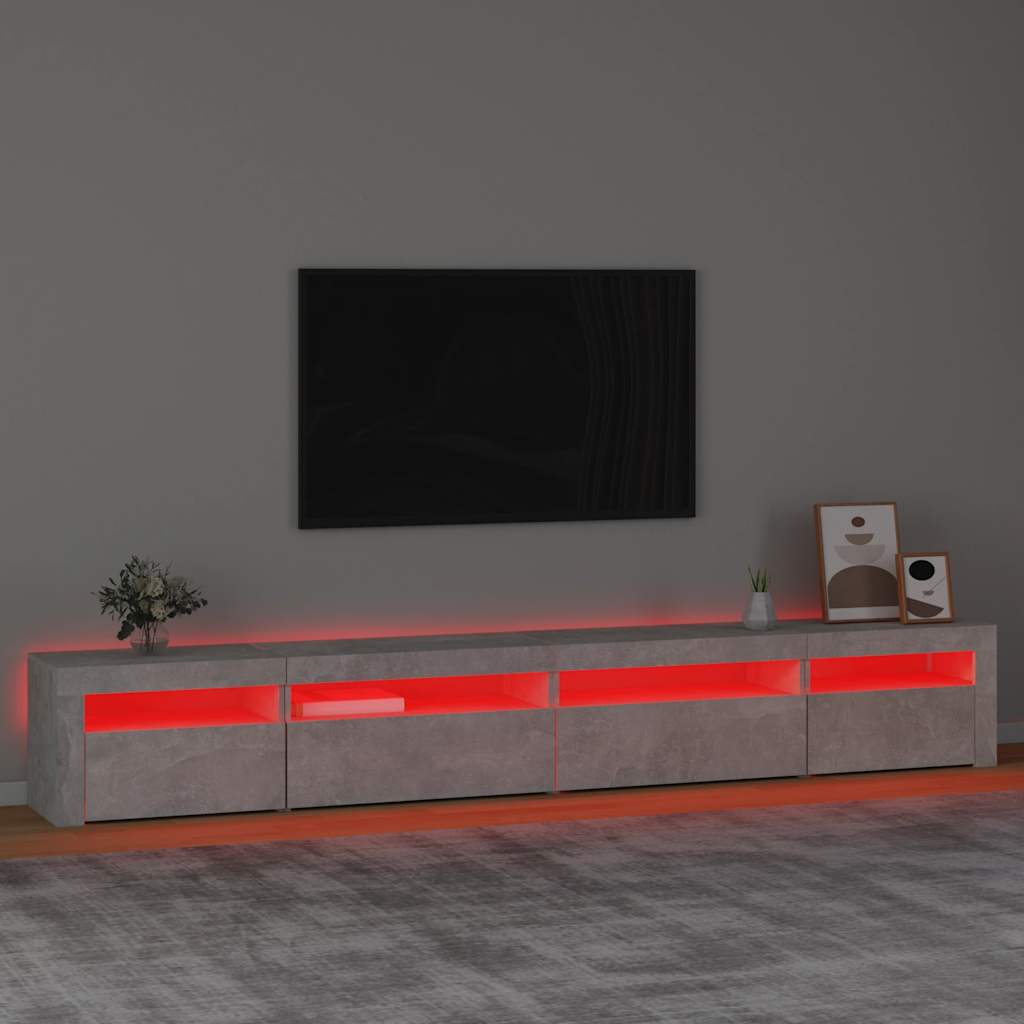 sengebord med LED-lys 270x35x40 cm betongrå