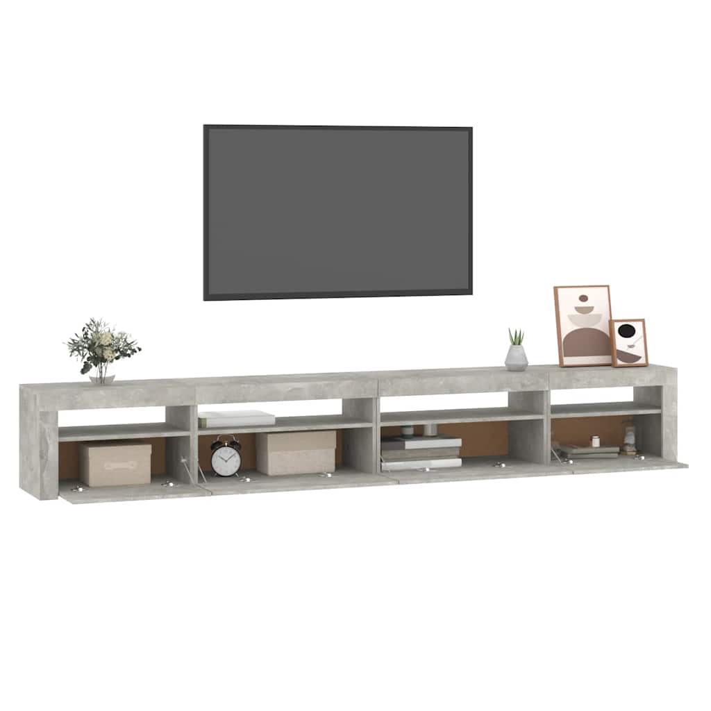 sengebord med LED-lys 270x35x40 cm betongrå