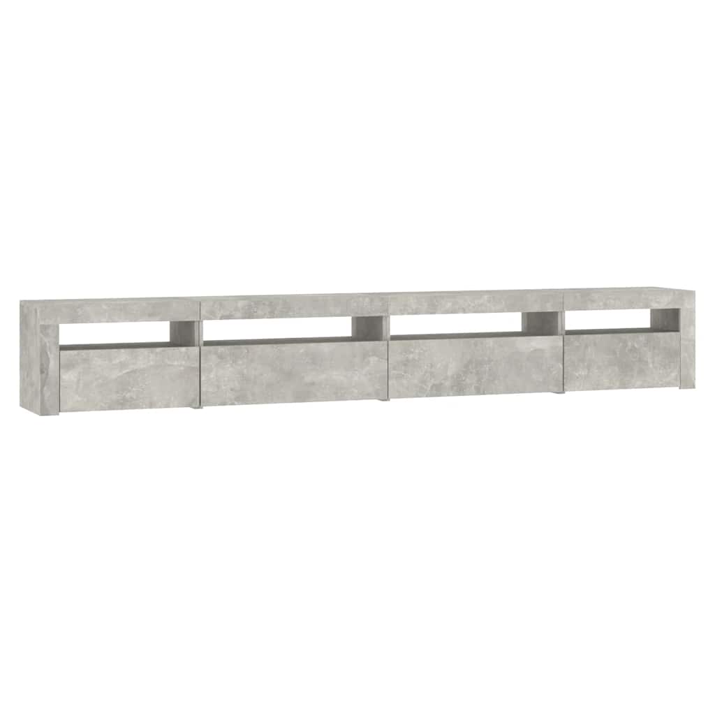 sengebord med LED-lys 270x35x40 cm betongrå