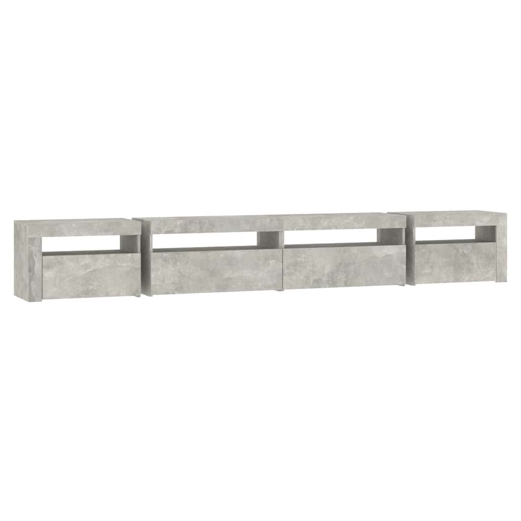 sengebord med LED-lys 270x35x40 cm betongrå