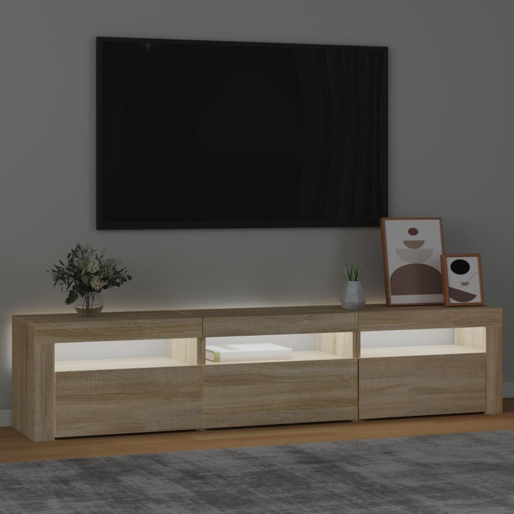 tv-bord med LED-lys 180x35x40 cm sonoma-eg