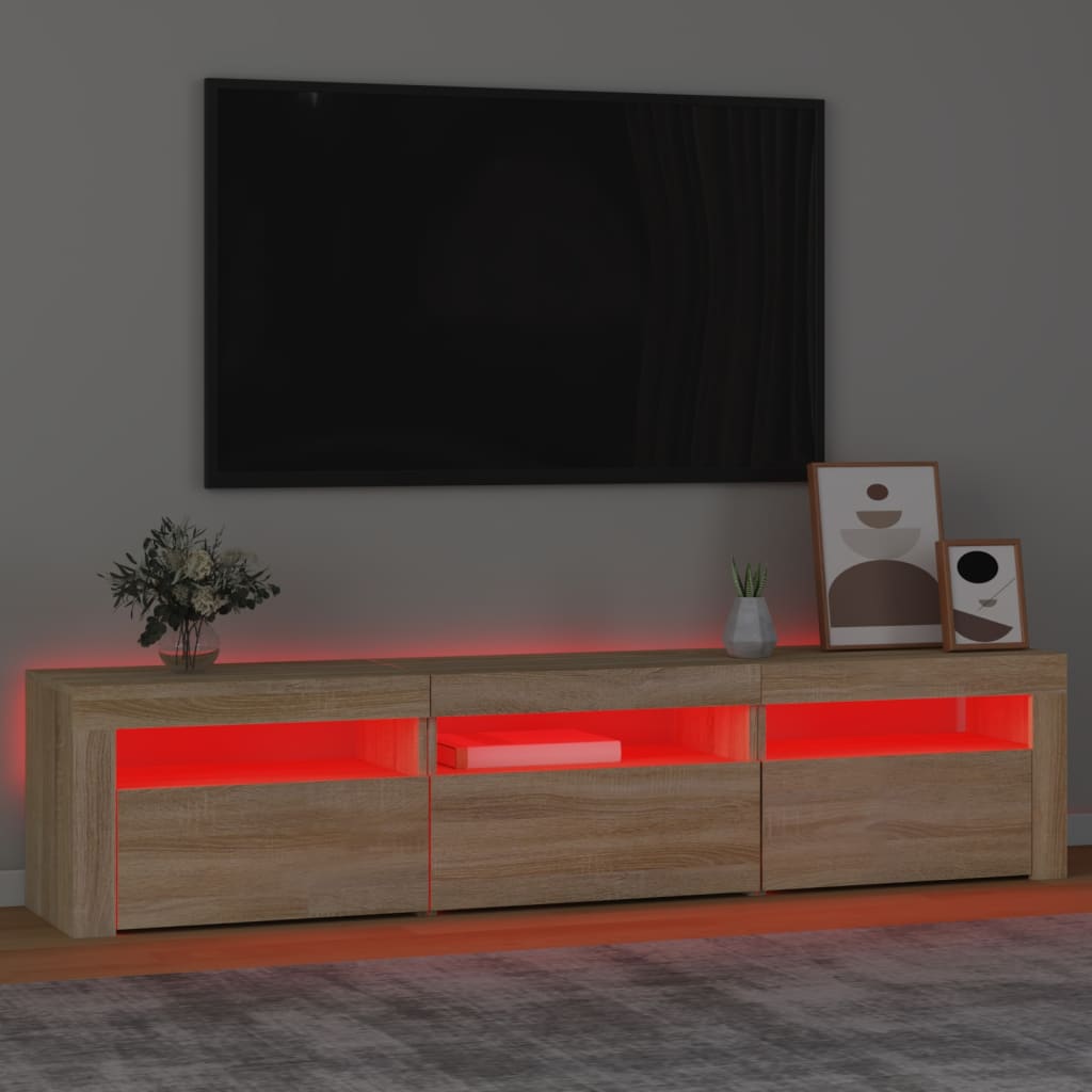 tv-bord med LED-lys 180x35x40 cm sonoma-eg