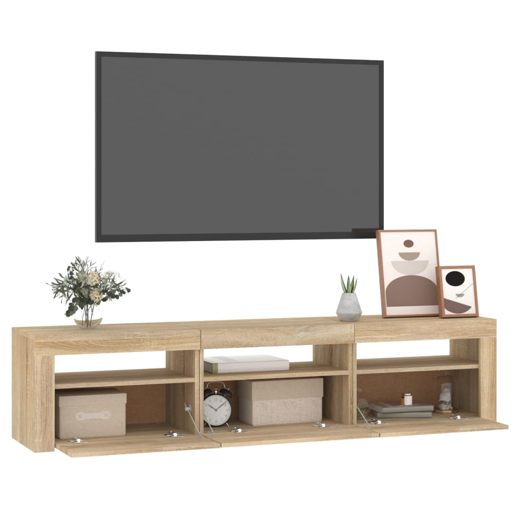 tv-bord med LED-lys 180x35x40 cm sonoma-eg