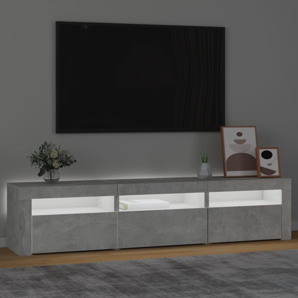tv-bord med LED-lys 180x35x40 cm betongrå