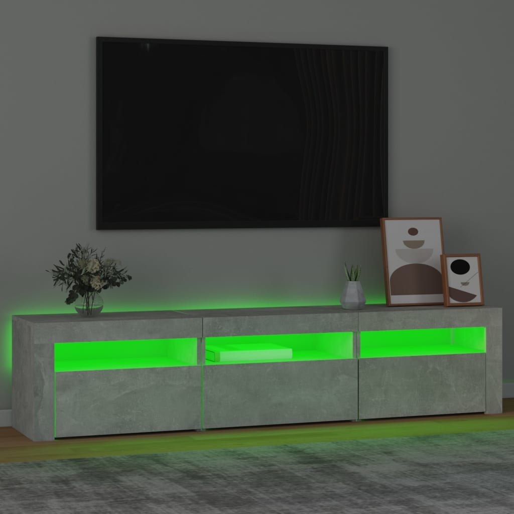 tv-bord med LED-lys 180x35x40 cm betongrå