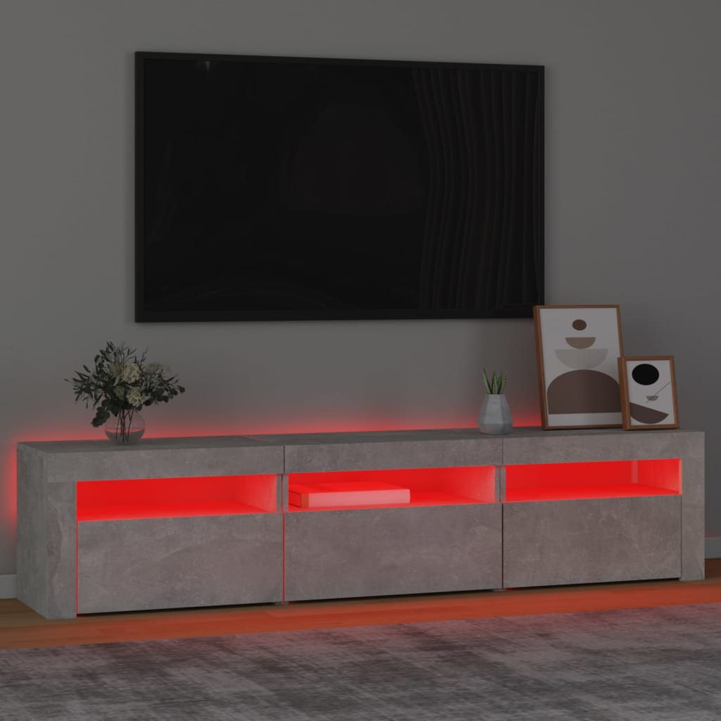 tv-bord med LED-lys 180x35x40 cm betongrå