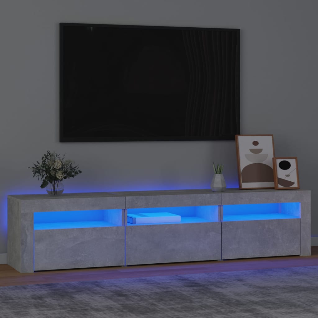 tv-bord med LED-lys 180x35x40 cm betongrå