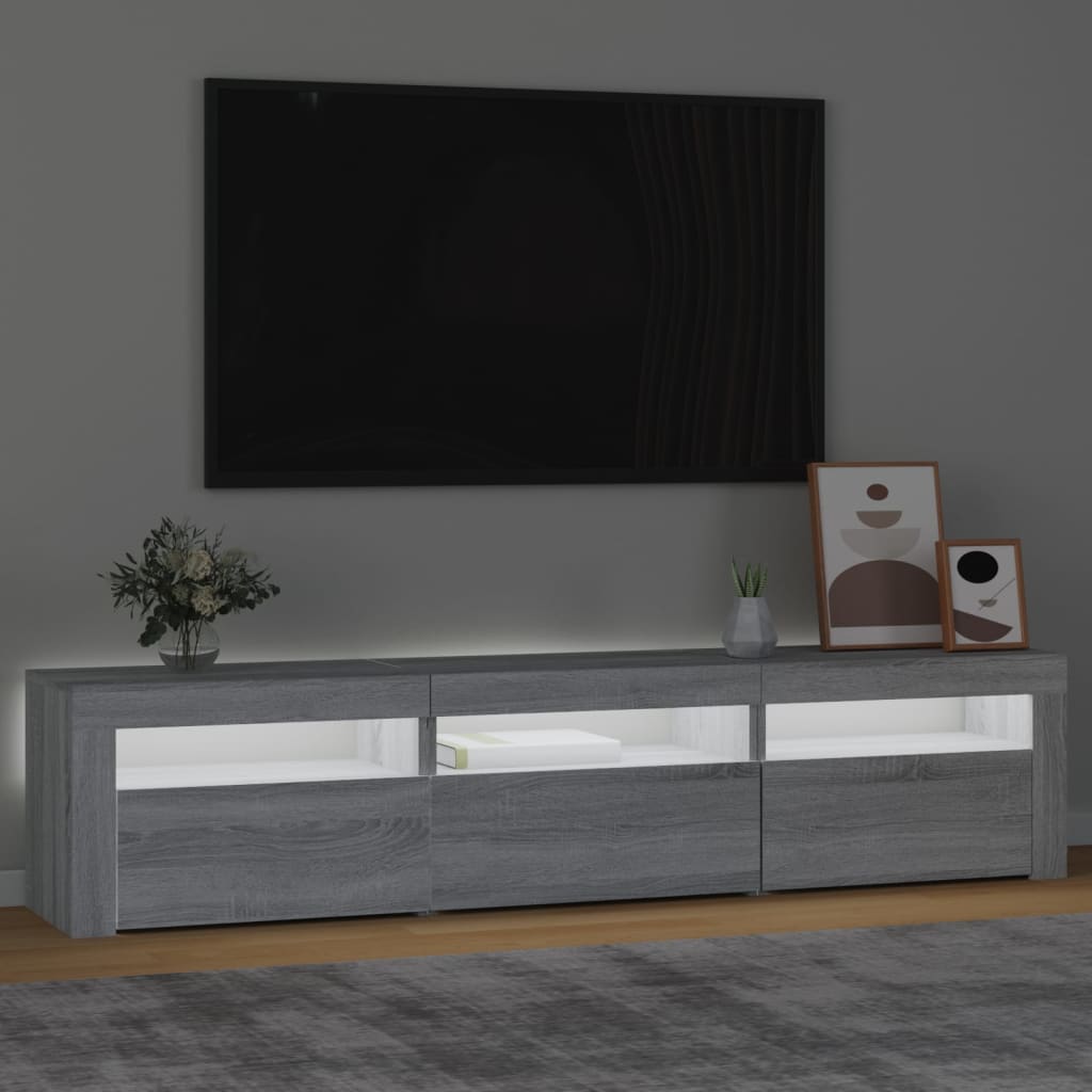 tv-bord med LED-lys 180x35x40 cm grå sonoma-eg