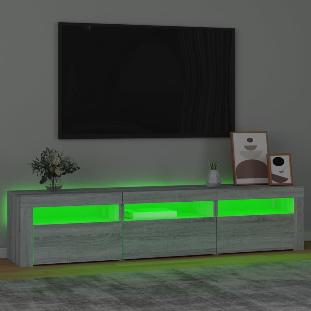 tv-bord med LED-lys 180x35x40 cm grå sonoma-eg