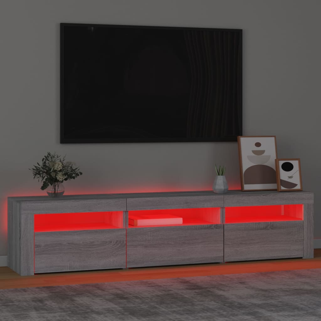 tv-bord med LED-lys 180x35x40 cm grå sonoma-eg