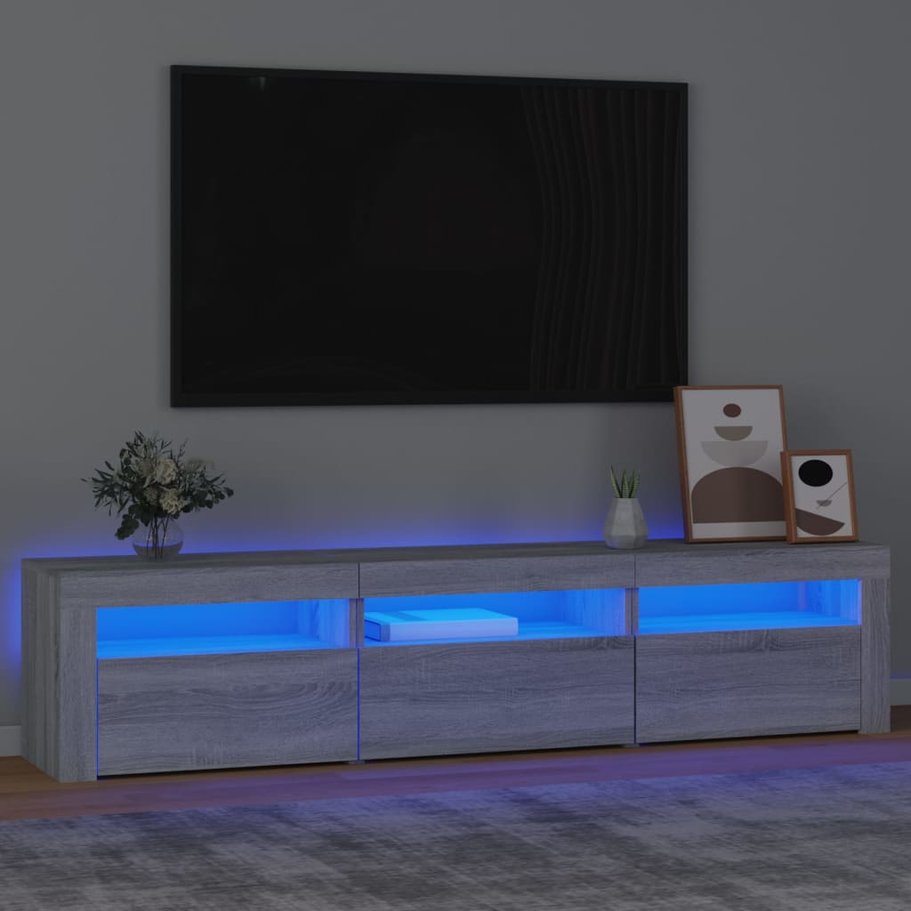 tv-bord med LED-lys 180x35x40 cm grå sonoma-eg