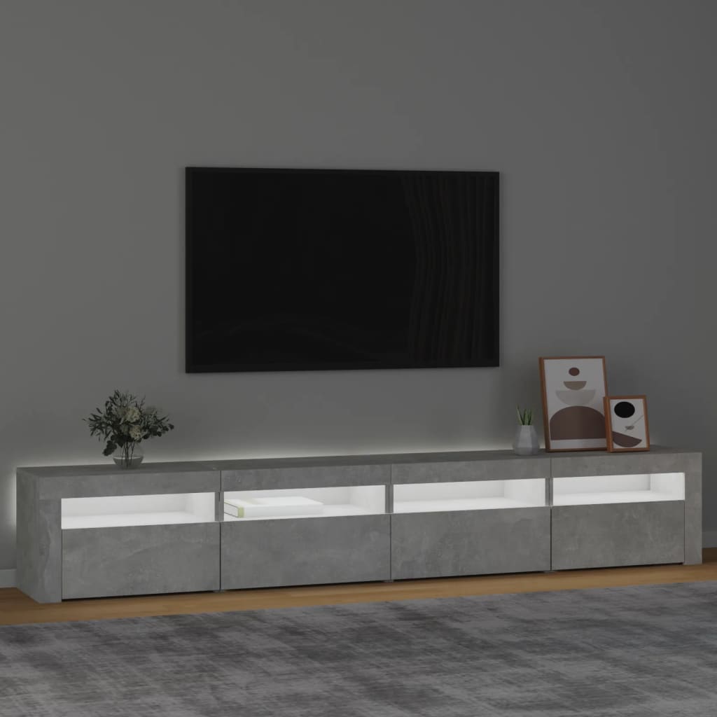 sengebord med LED-lys 240x35x40 cm betongrå