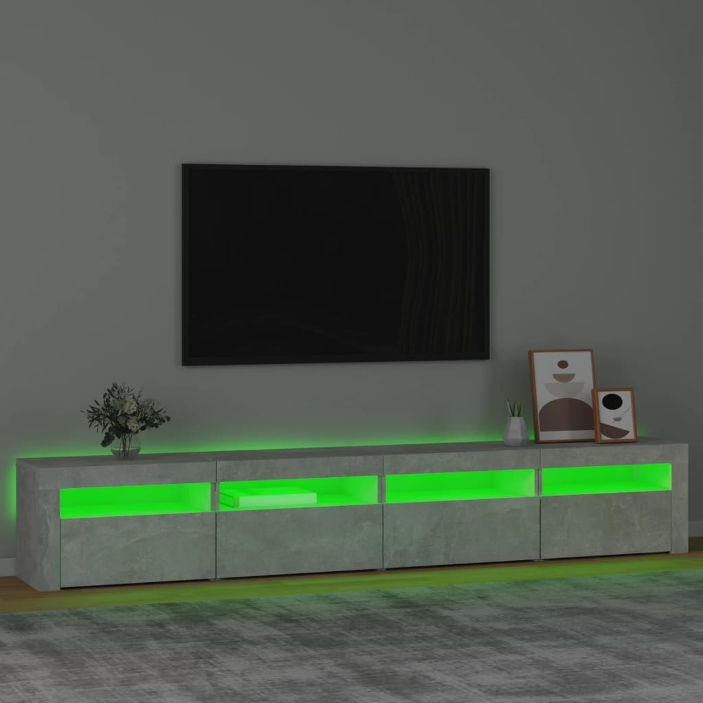 sengebord med LED-lys 240x35x40 cm betongrå