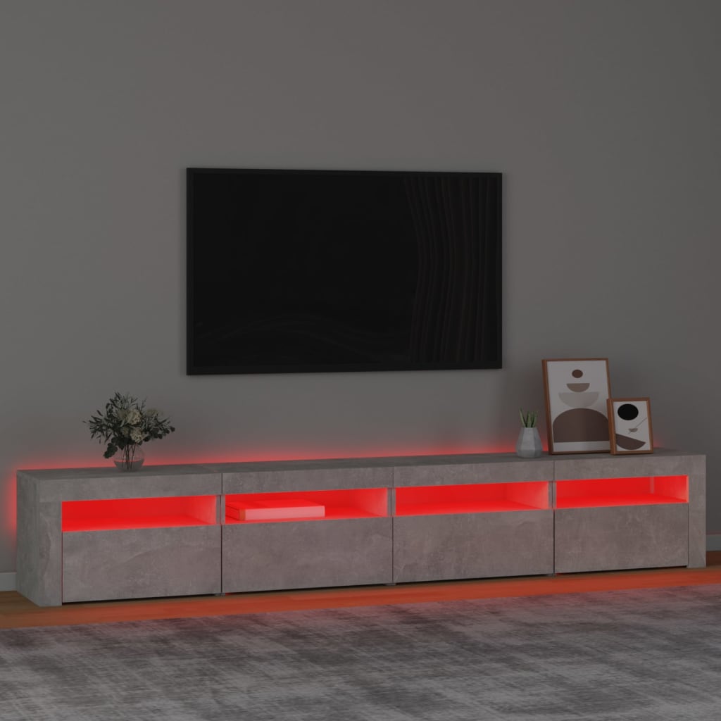 sengebord med LED-lys 240x35x40 cm betongrå