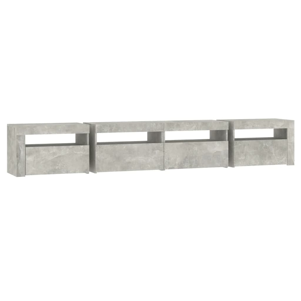 sengebord med LED-lys 240x35x40 cm betongrå