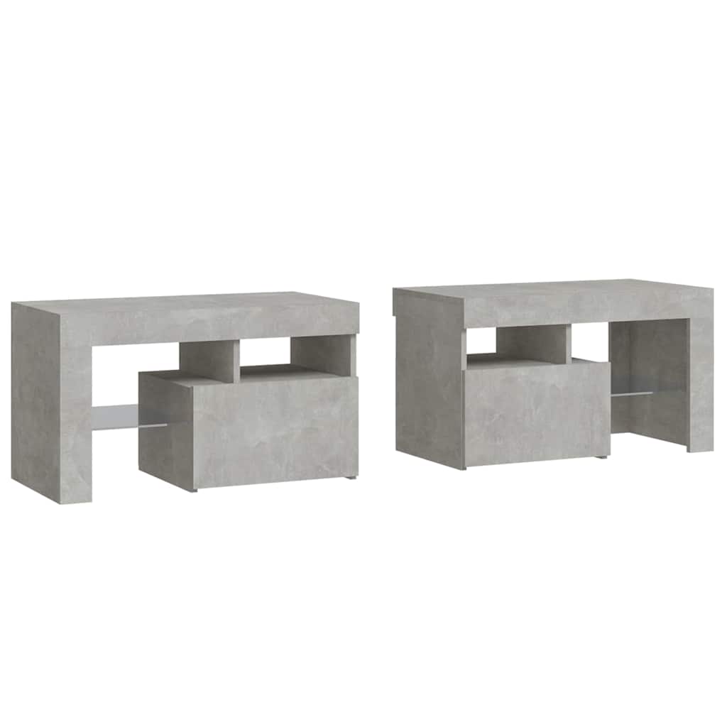 sengeborde 2 stk. med LED-lys 70x36,5x40 cm betongrå