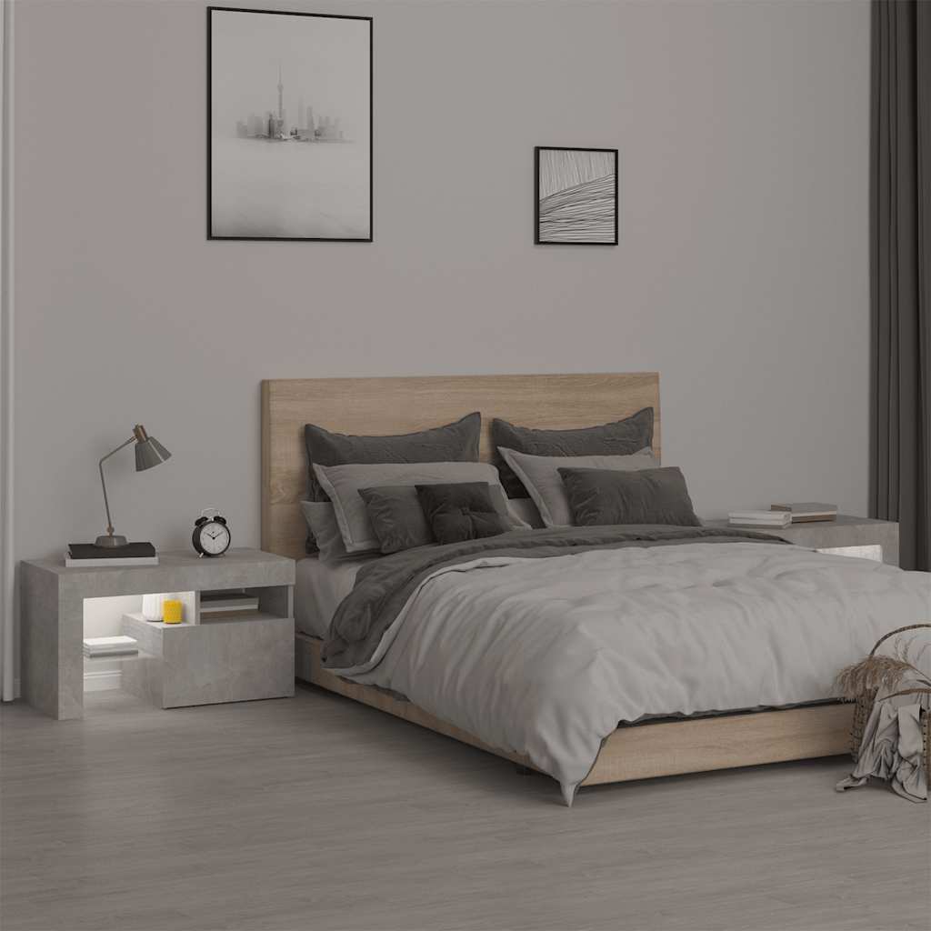 sengeborde 2 stk. med LED-lys 70x36,5x40 cm betongrå