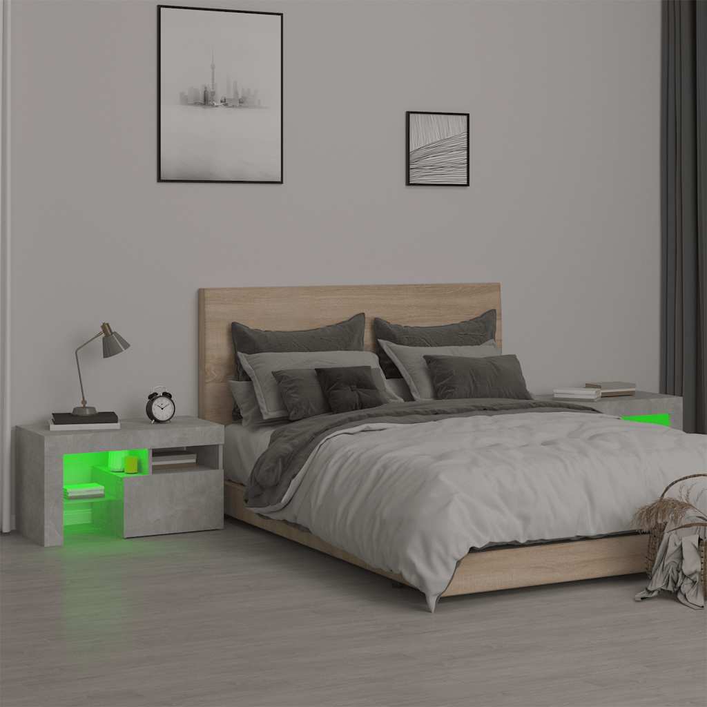 sengeborde 2 stk. med LED-lys 70x36,5x40 cm betongrå