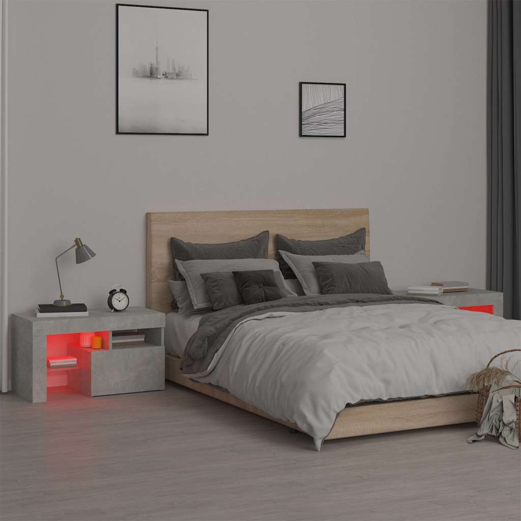 sengeborde 2 stk. med LED-lys 70x36,5x40 cm betongrå
