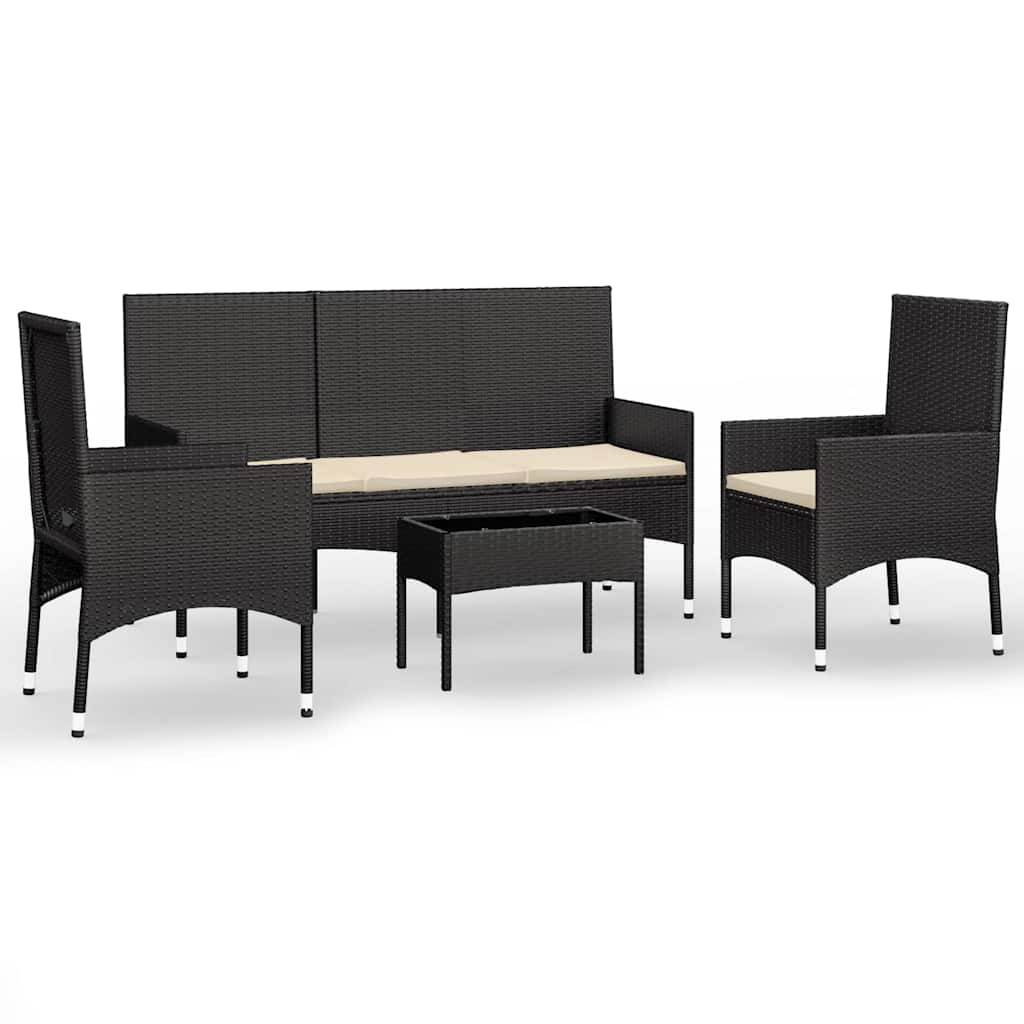 loungesæt til haven 4 dele med hynder polyrattan sort