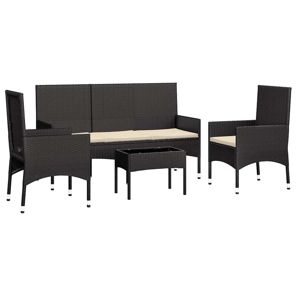 loungesæt til haven 4 dele med hynder polyrattan sort