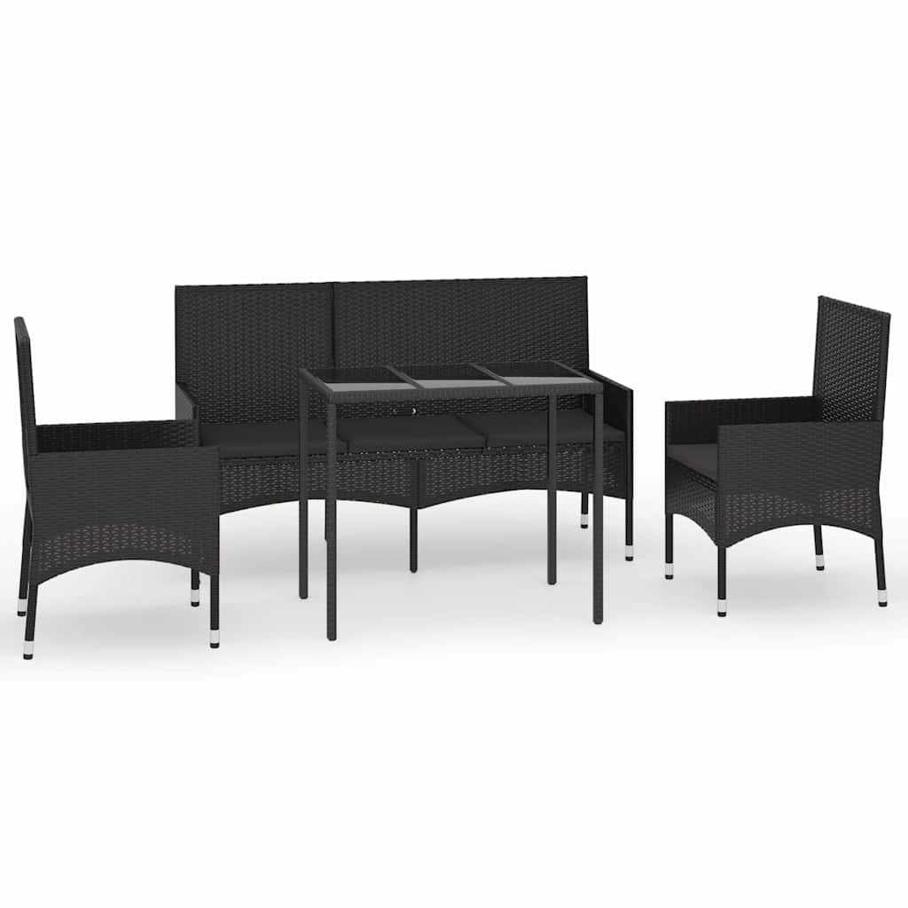 loungesæt til haven 4 dele med hynder polyrattan sort