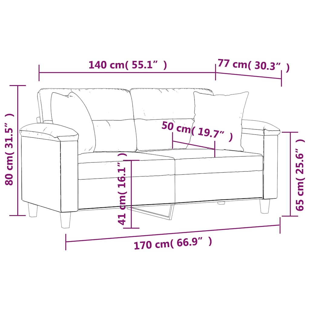 2-personers sofa m. puder hynder 140 cm mikrofiberstof mørkegrå