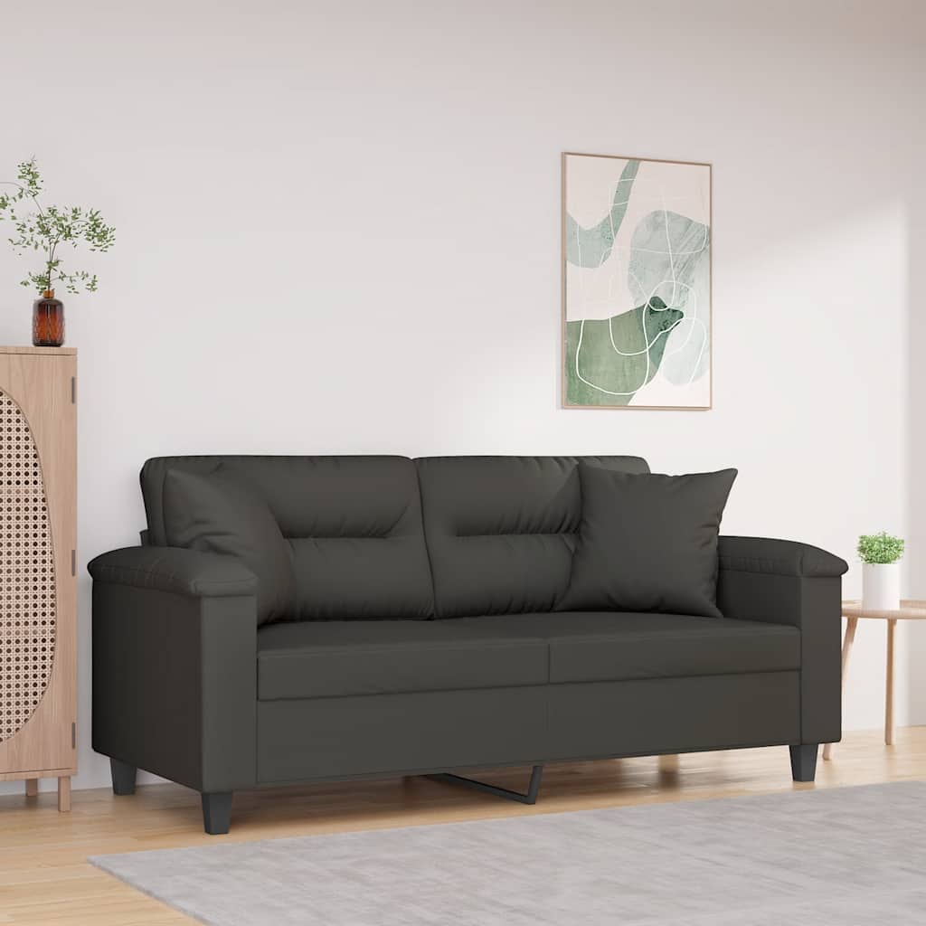 2-personers sofa m. puder hynder 140 cm mikrofiberstof mørkegrå