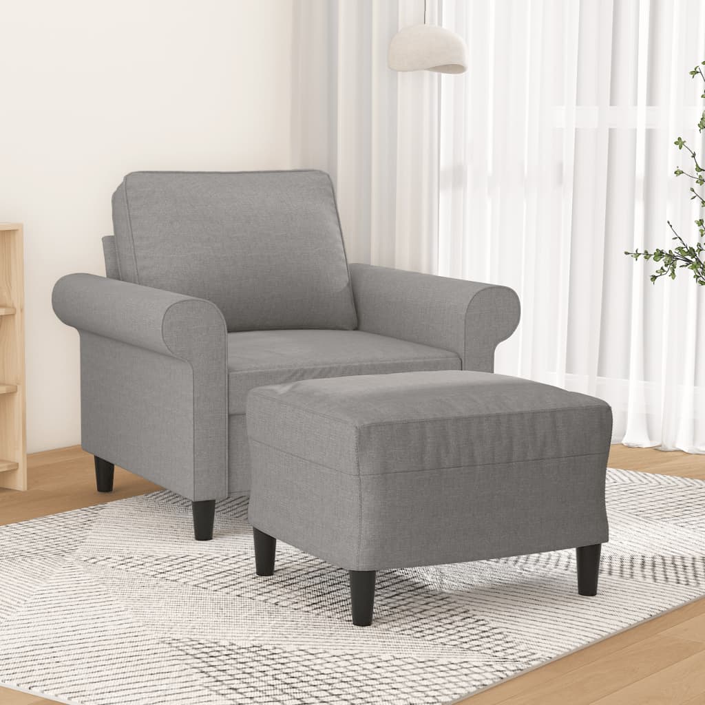 sofastol med fodskammel 60 cm stof lysegrå