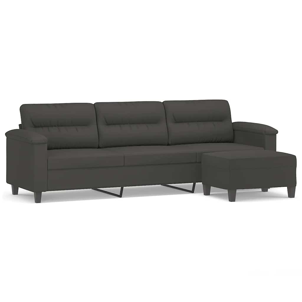 3-personers sofa med fodskammel 210 cm mikrofiberstof mørkegrå