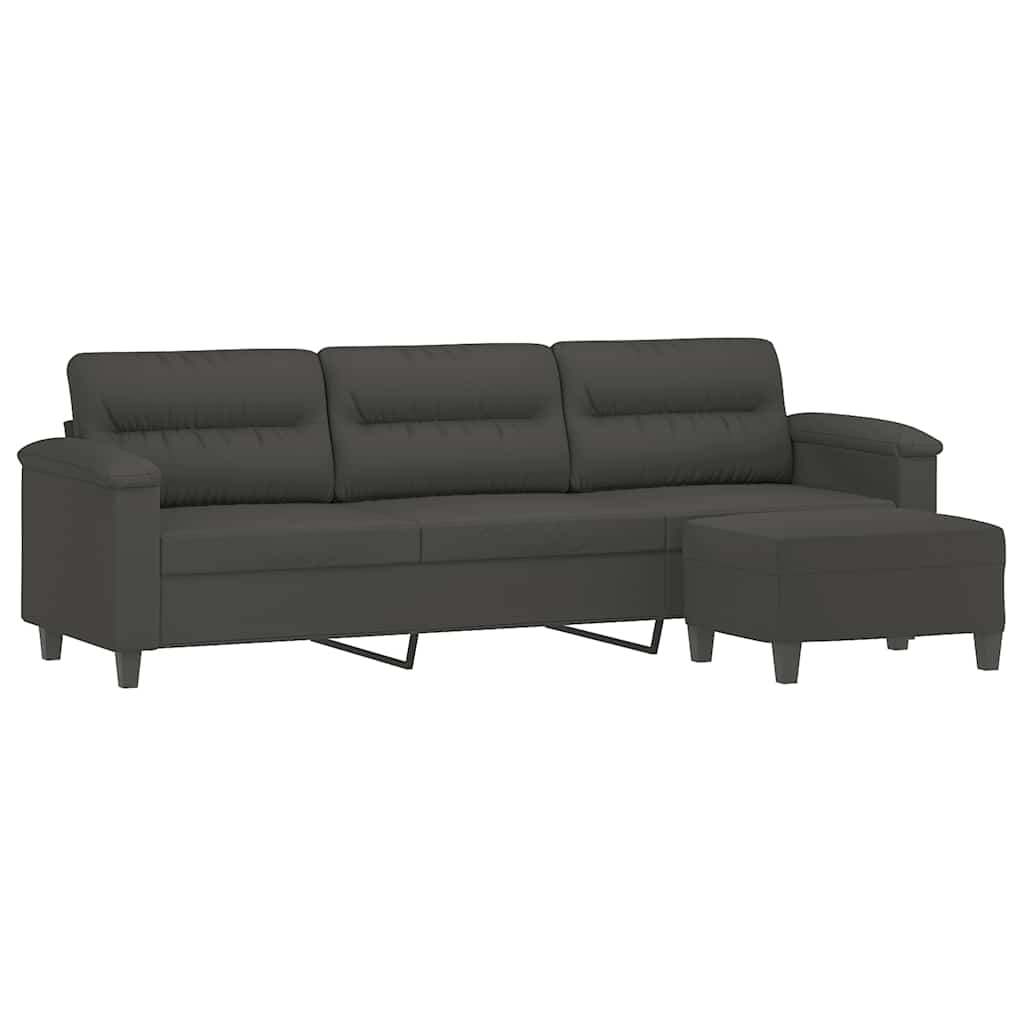 3-personers sofa med fodskammel 210 cm mikrofiberstof mørkegrå