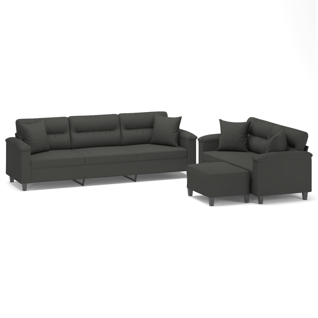 sofasæt 3 dele med puder mikrofiberstof mørkegrå