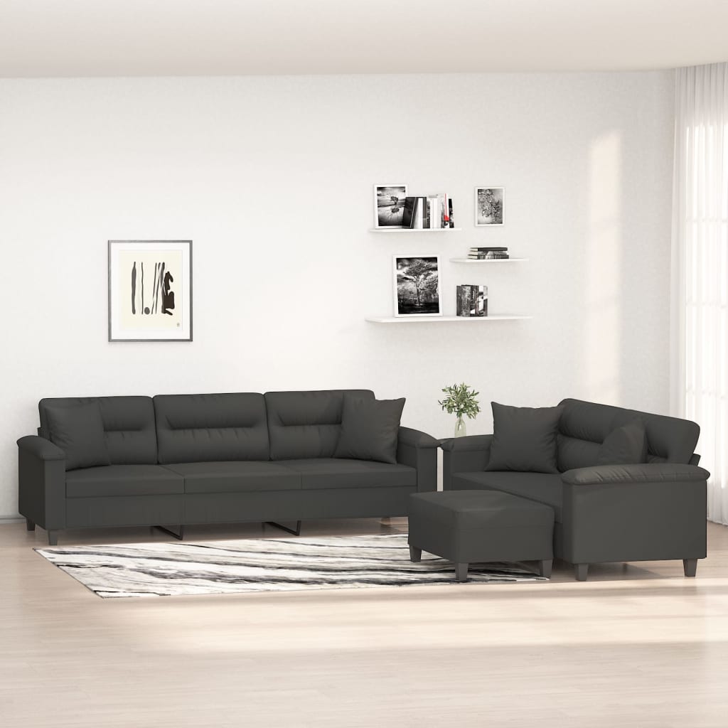 sofasæt 3 dele med puder mikrofiberstof mørkegrå