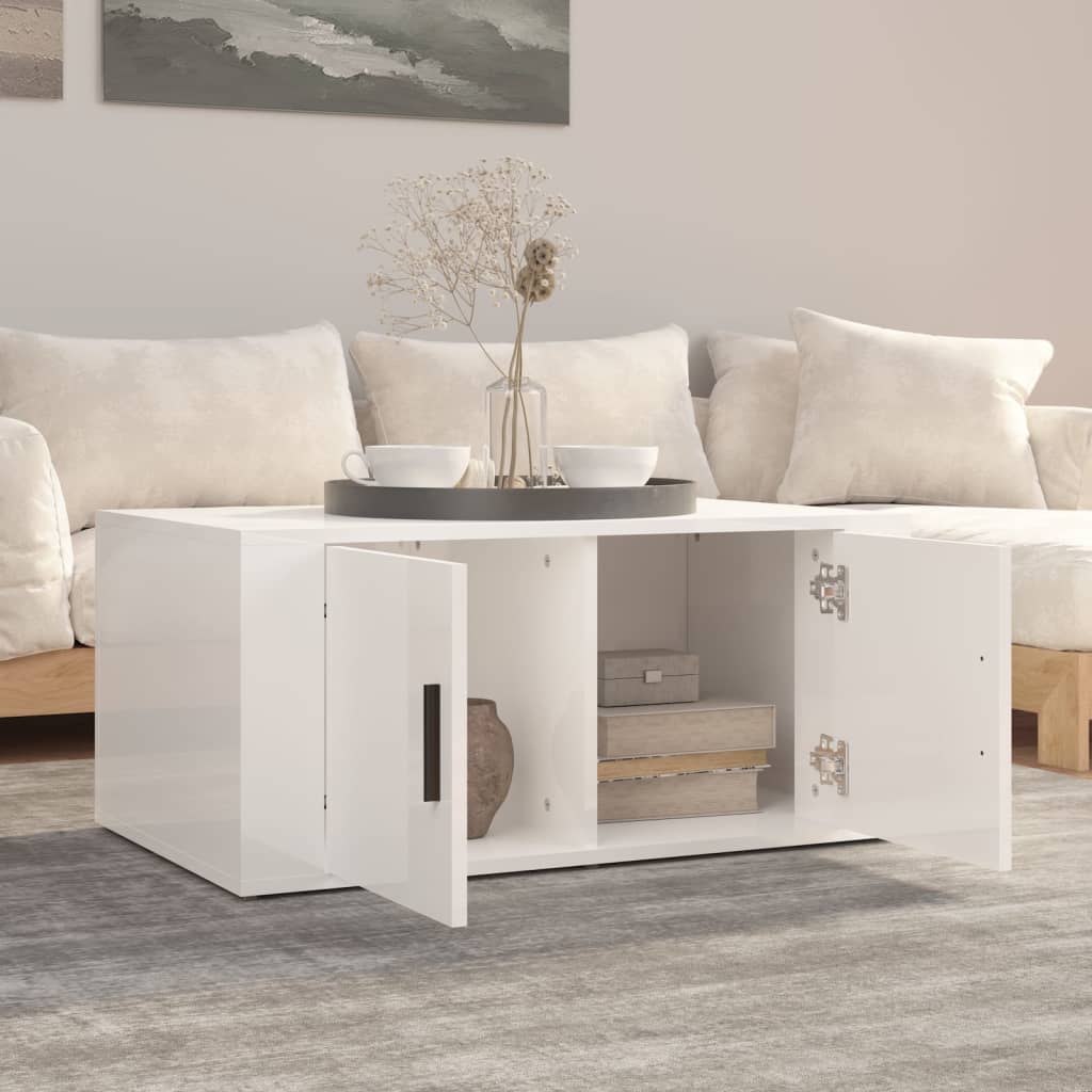 sofabord 80x50x36 cm konstrueret træ hvid højglans