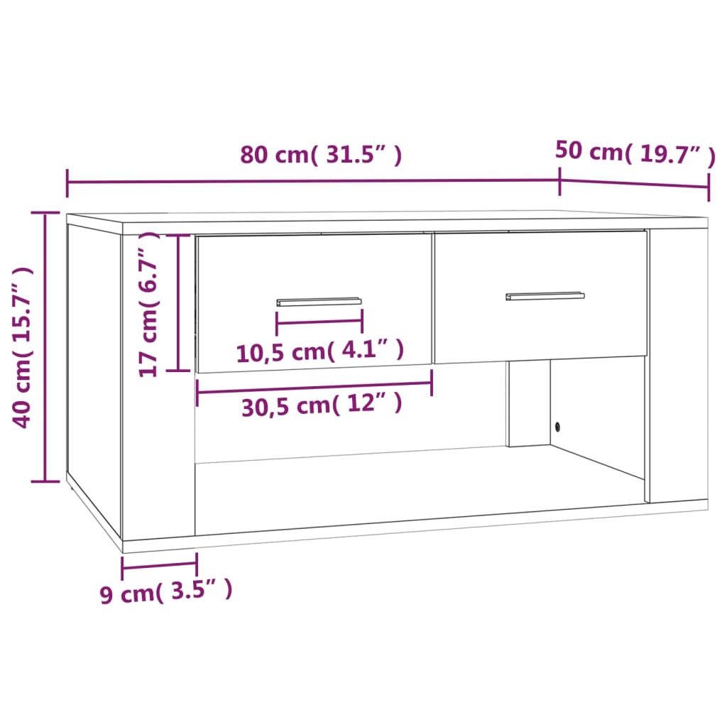 sofabord 80x50x40 cm konstrueret træ betongrå