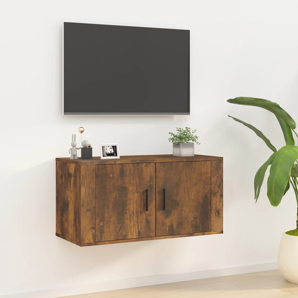 væghængt tv-skab 80x34,5x40 cm røget egetræ