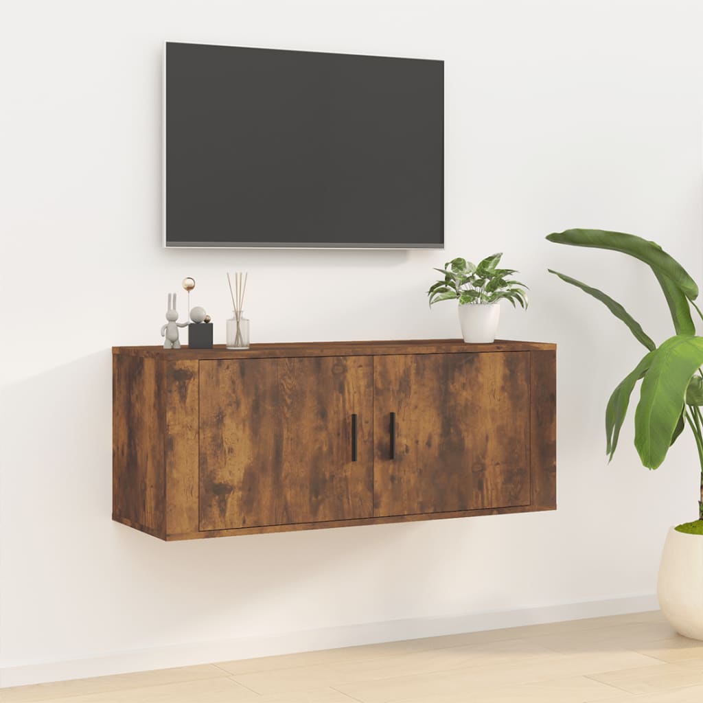 væghængt tv-skab 100x34,5x40 cm røget egetræ