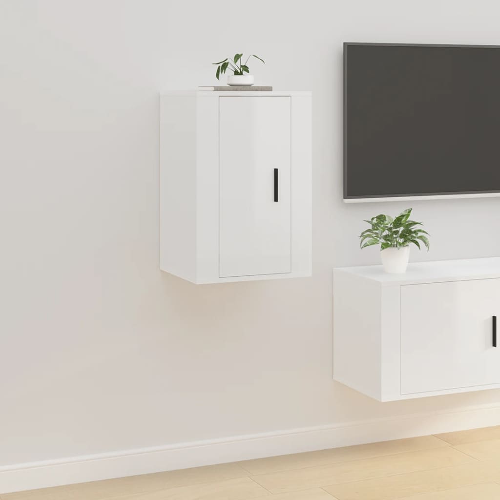 væghængte tv-skabe 2 stk. 40x34,5x60 cm hvid højglans