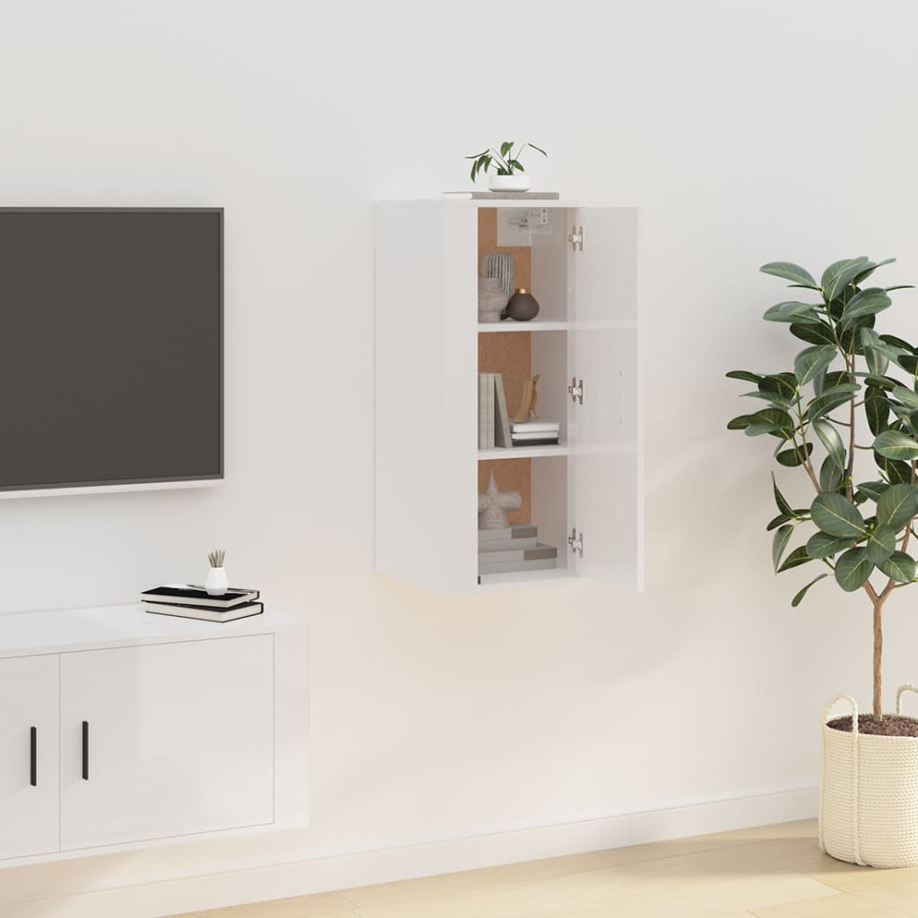 væghængt tv-skab 40x34,5x80 cm hvid højglans