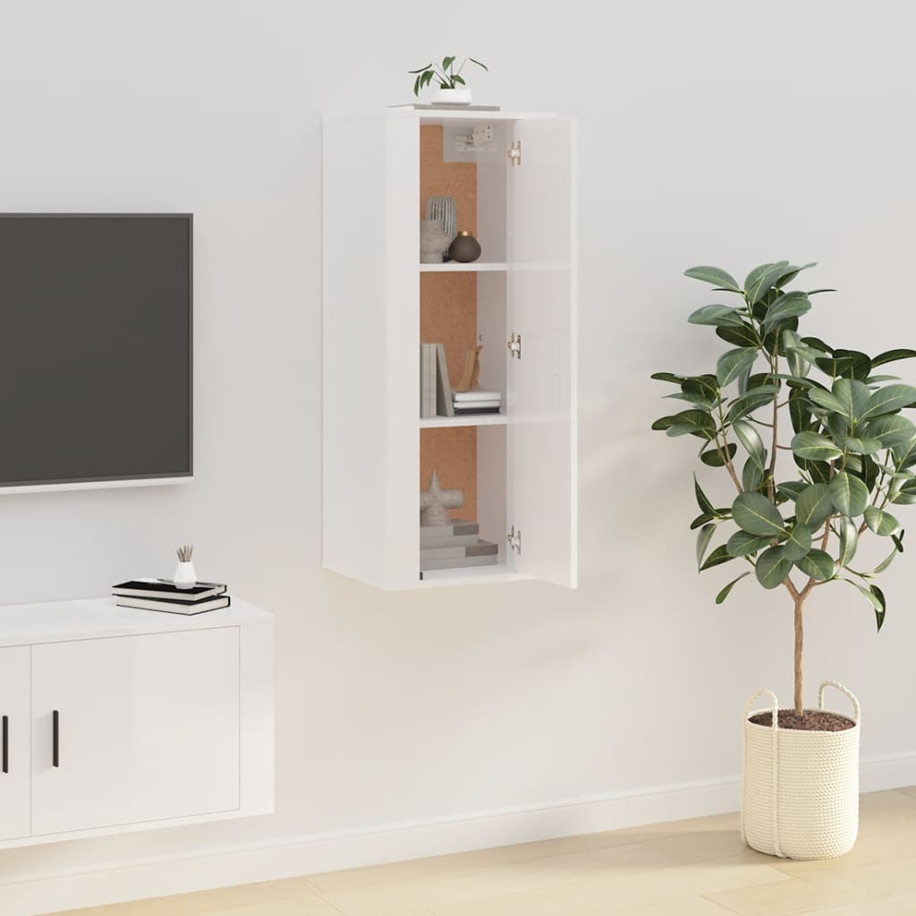 væghængt tv-skab 40x34,5x100 cm hvid højglans