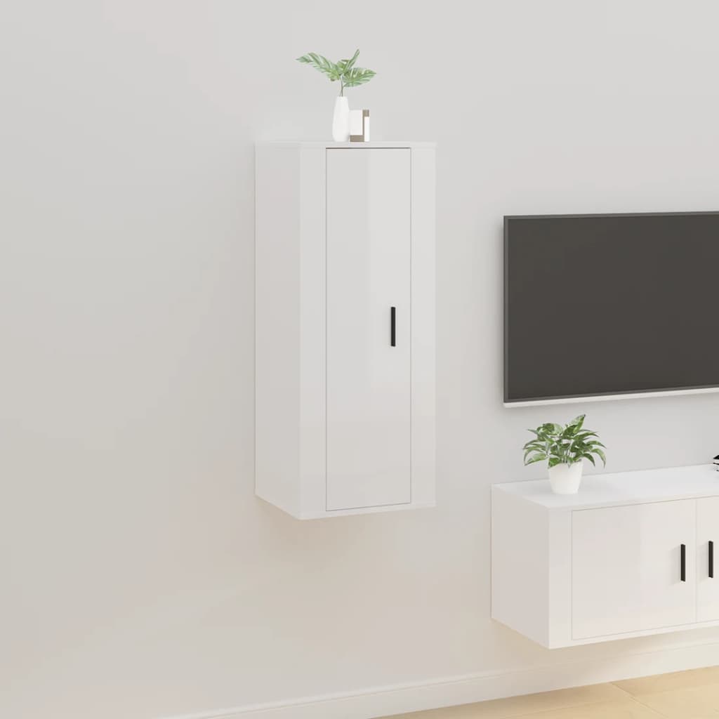 væghængt tv-skab 40x34,5x100 cm hvid højglans