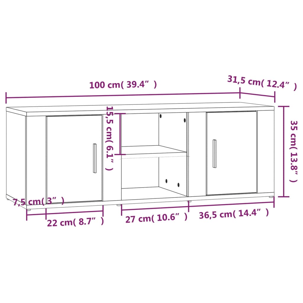 tv-bord 100x31,5x35 cm konstrueret træ hvid