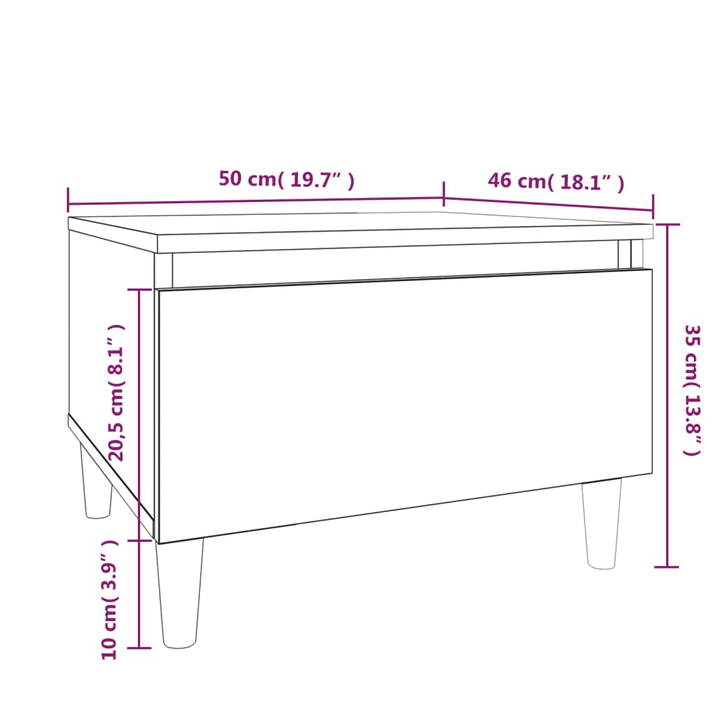 sidebord 50x46x35 cm konstrueret træ brun egetræsfarve