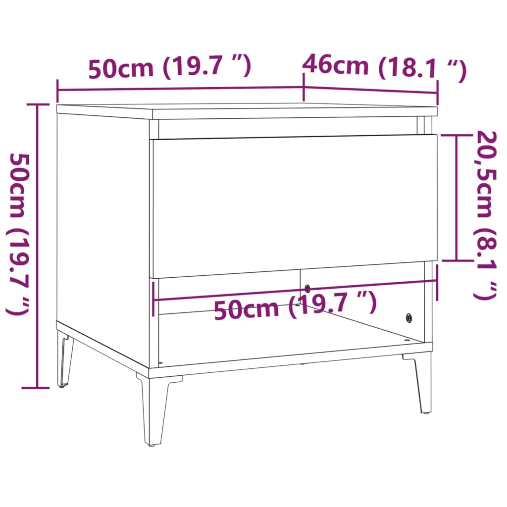 sidebord 50x46x50 cm konstrueret træ betongrå