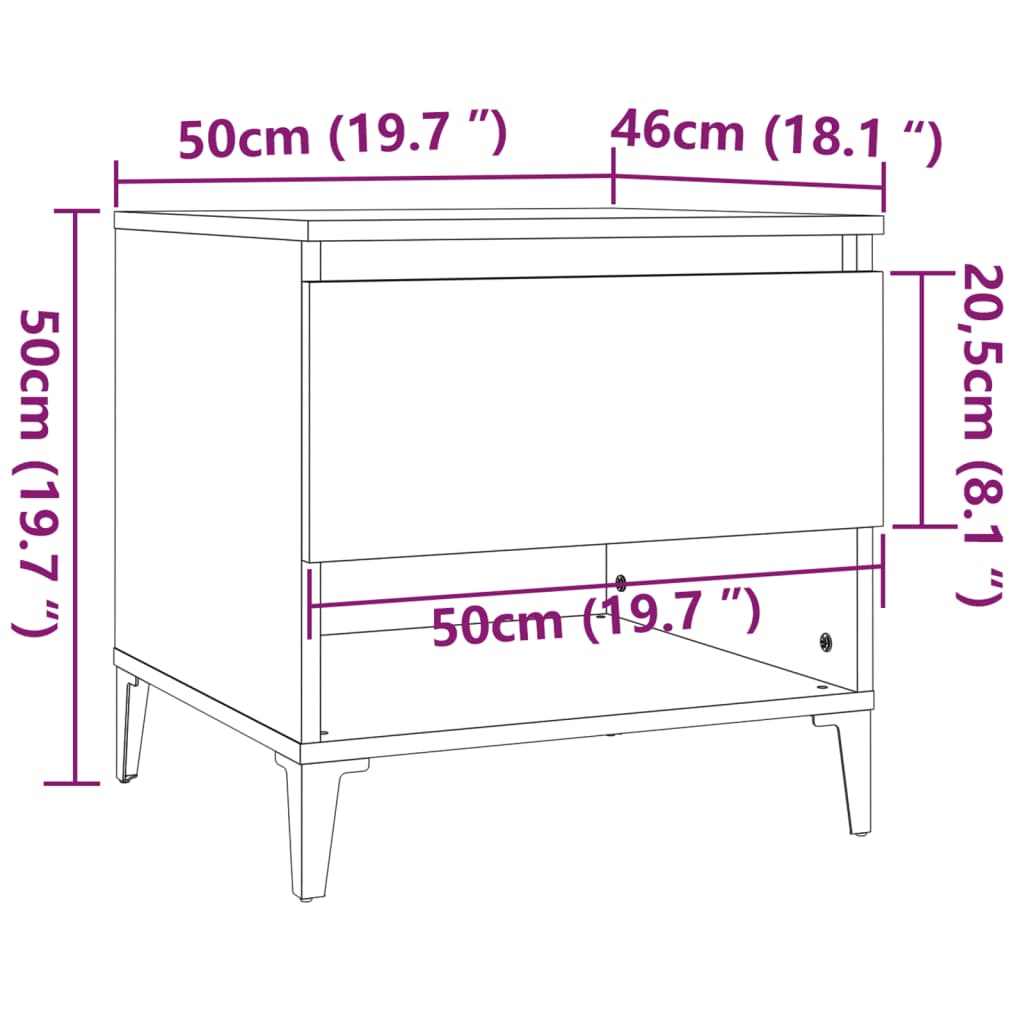 sideborde 2 stk. 50x46x50 cm konstrueret træ røget egetræsfarve