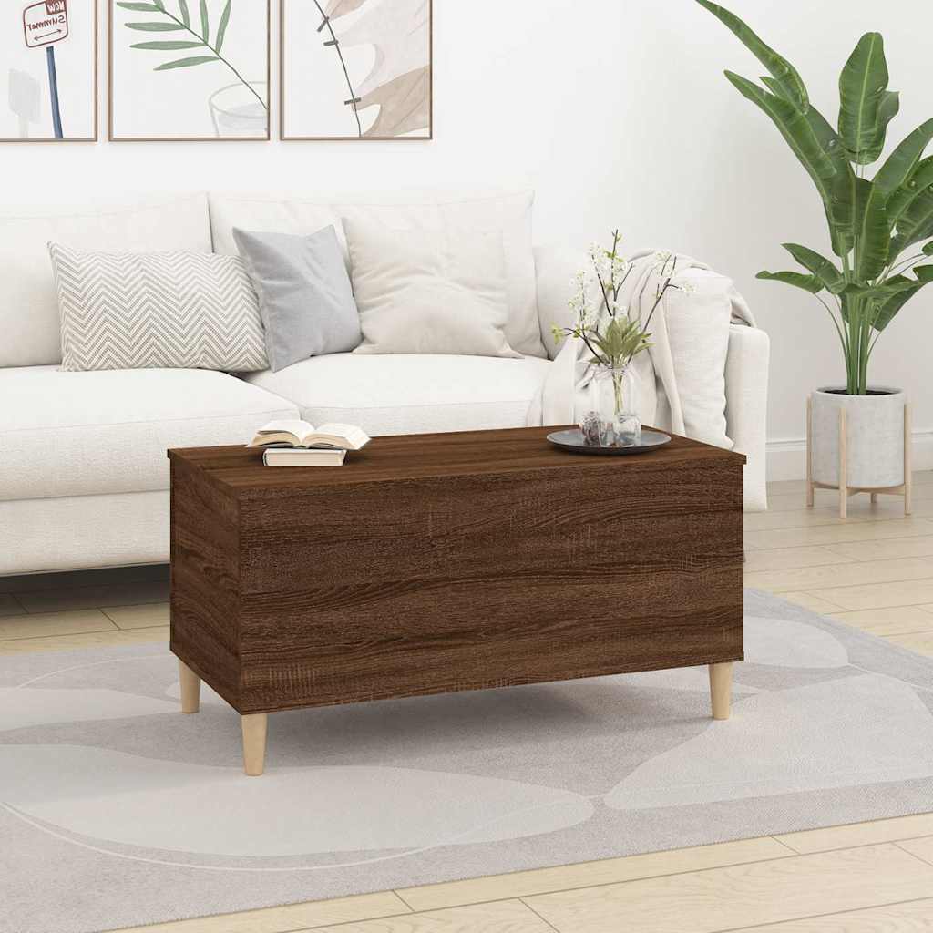 sofabord 90x44,5x45 cm konstrueret træ brun egetræsfarve