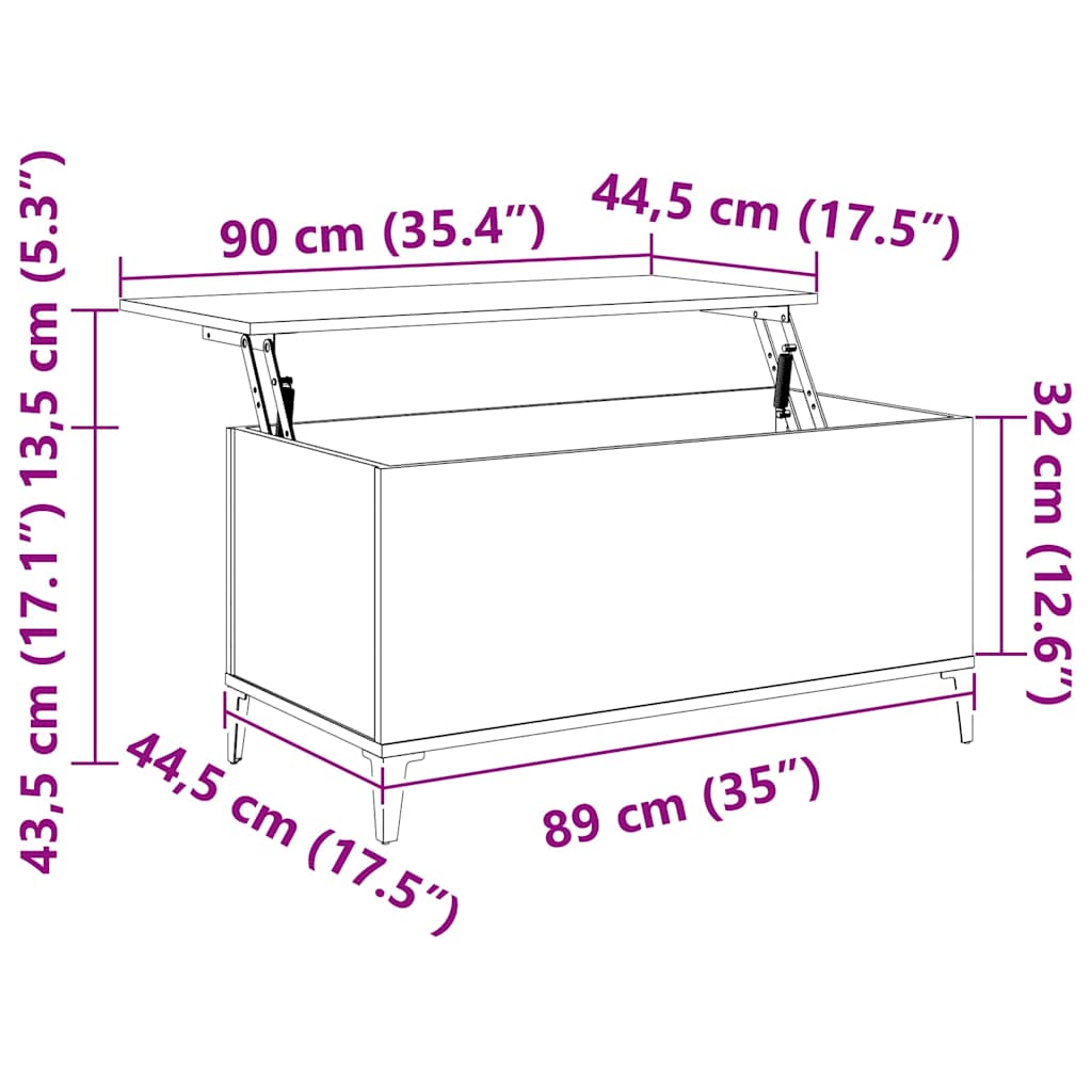 sofabord 90x44,5x45 cm konstrueret træ hvid højglans