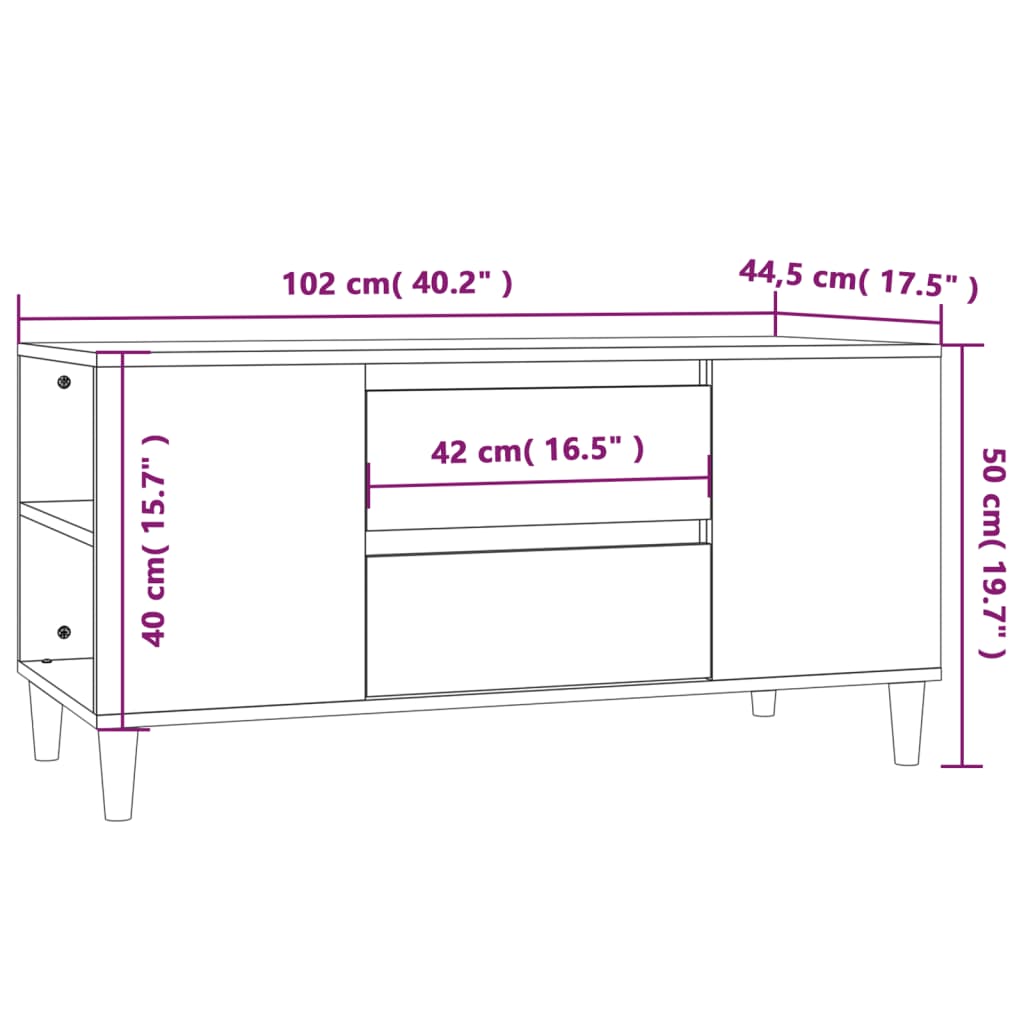 tv-bord 102x44,5x50 cm konstrueret træ røget egetræ