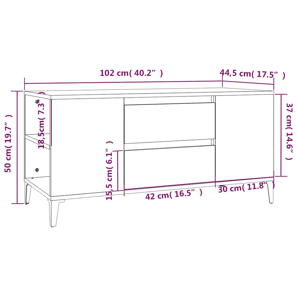 tv-bord 102x44,5x50 cm konstrueret træ sort